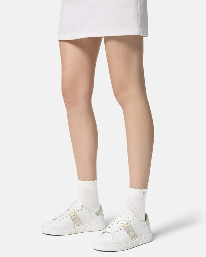 Sneakers Women Versace Crystal Greca Sneakers White
