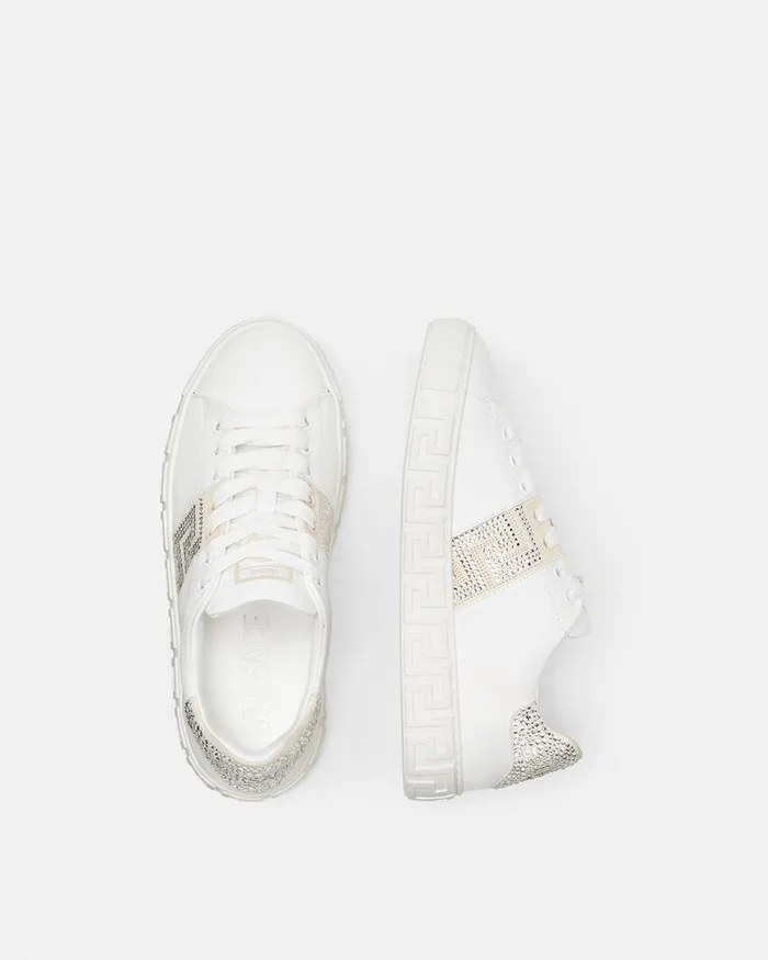 Sneakers Women Versace Crystal Greca Sneakers White