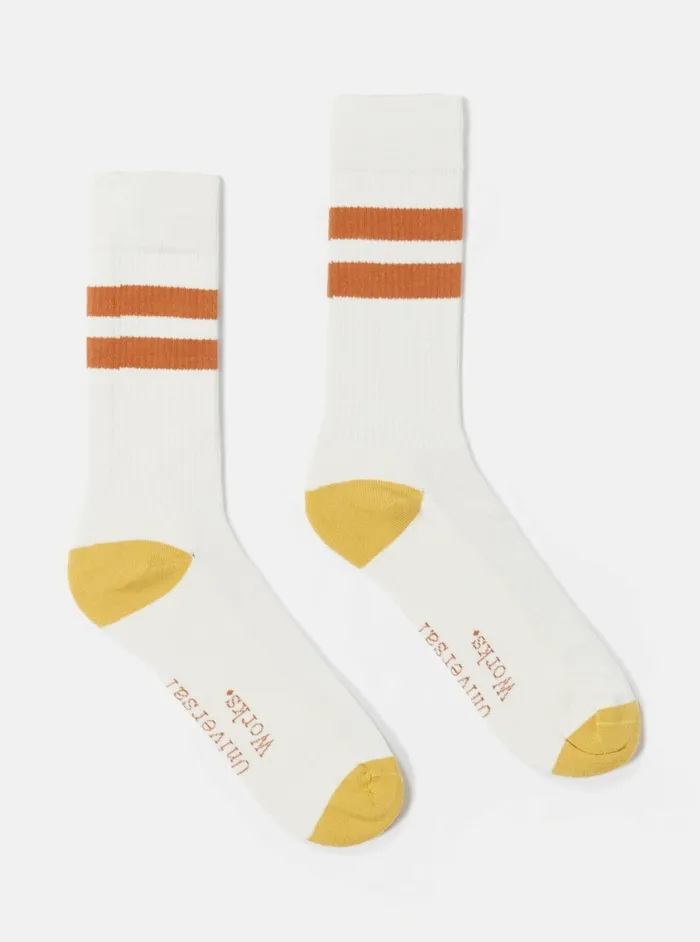 Sport Sock In EcruOrange Cotton Rib Men Universal Works Socks