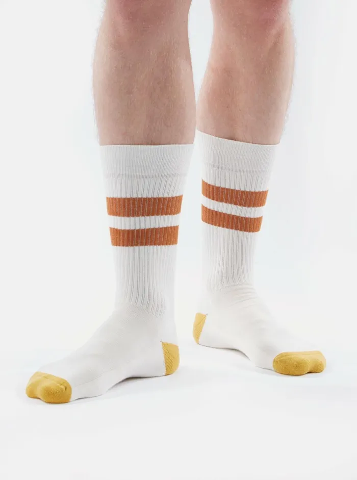 Sport Sock In EcruOrange Cotton Rib Men Universal Works Socks Sport Sock In EcruOrange Cotton Rib Men Universal Works Socks
