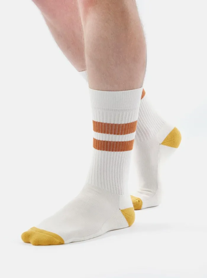 Sport Sock In EcruOrange Cotton Rib Men Universal Works Socks Sport Sock In EcruOrange Cotton Rib Men Universal Works Socks