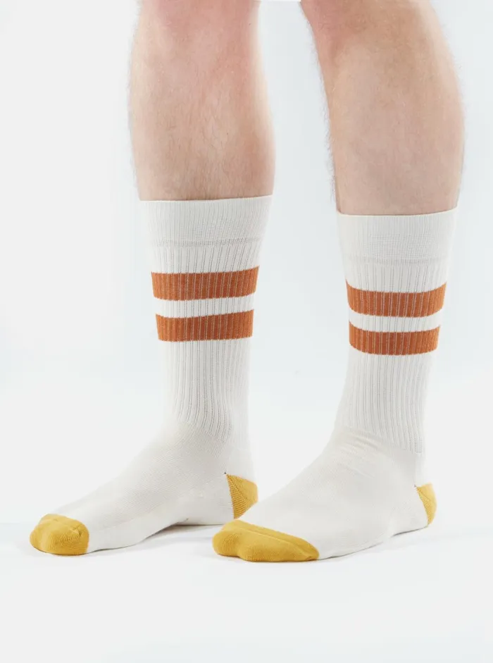 Sport Sock In EcruOrange Cotton Rib Men Universal Works Socks Sport Sock In EcruOrange Cotton Rib Men Universal Works Socks