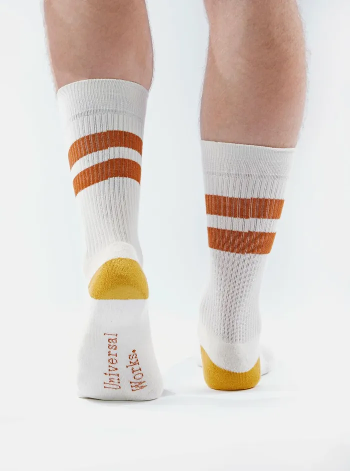 Sport Sock In EcruOrange Cotton Rib Men Universal Works Socks Sport Sock In EcruOrange Cotton Rib Men Universal Works Socks