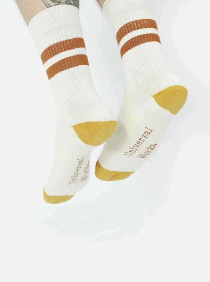Sport Sock In EcruOrange Cotton Rib Men Universal Works Socks Sport Sock In EcruOrange Cotton Rib Men Universal Works Socks