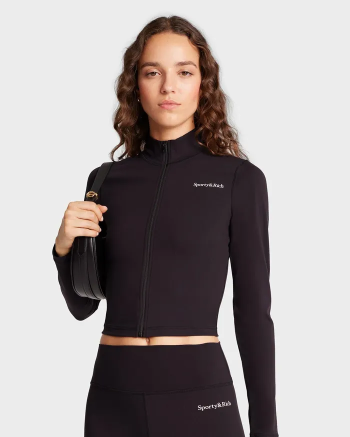 Sporty and Rich Activewear Women Serif Logo Sports Jacket 8211 BlackWhite