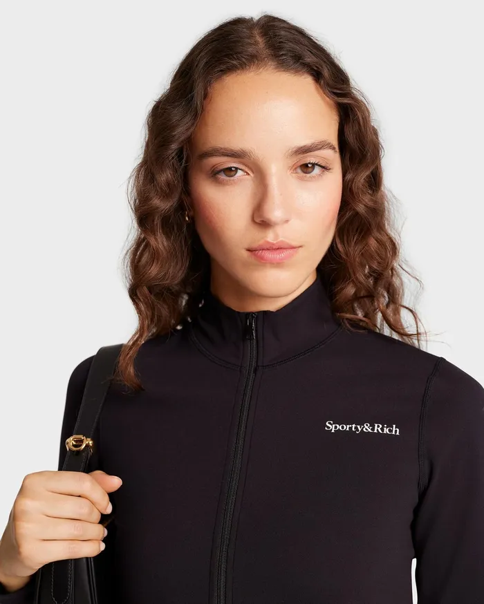 Sporty and Rich Activewear Women Serif Logo Sports Jacket 8211 BlackWhite