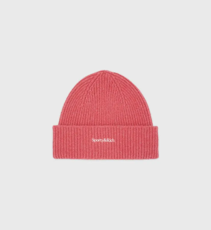 Sporty and Rich Beanies and Scarves Women Serif Logo Beanie 8211 Strawberry