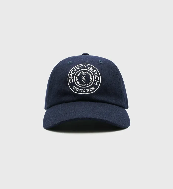 Sporty and Rich Hats Women Connecticut Crest Wool Hat 8211 Navy