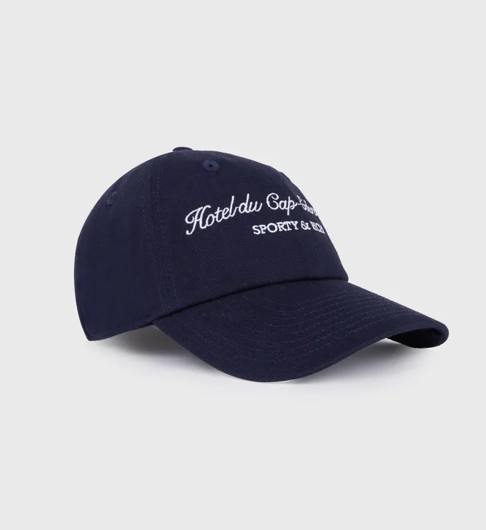 Sporty and Rich Hats Women Hotel Du Cap Cursive Hat 8211 NavyWhite