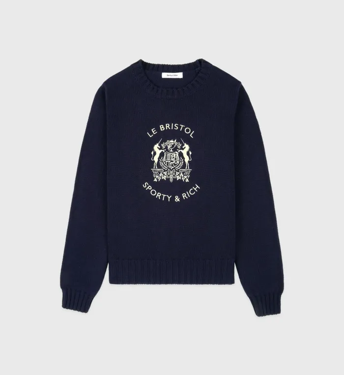 Sporty and Rich Knitwear Women Bristol Crest Cotton Knit Sweater 8211 NavyCream