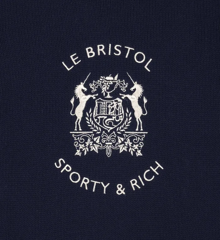 Sporty and Rich Knitwear Women Bristol Crest Cotton Knit Sweater 8211 NavyCream