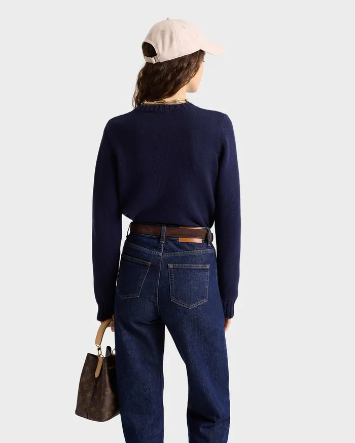 Sporty and Rich Knitwear Women Bristol Crest Cotton Knit Sweater 8211 NavyCream
