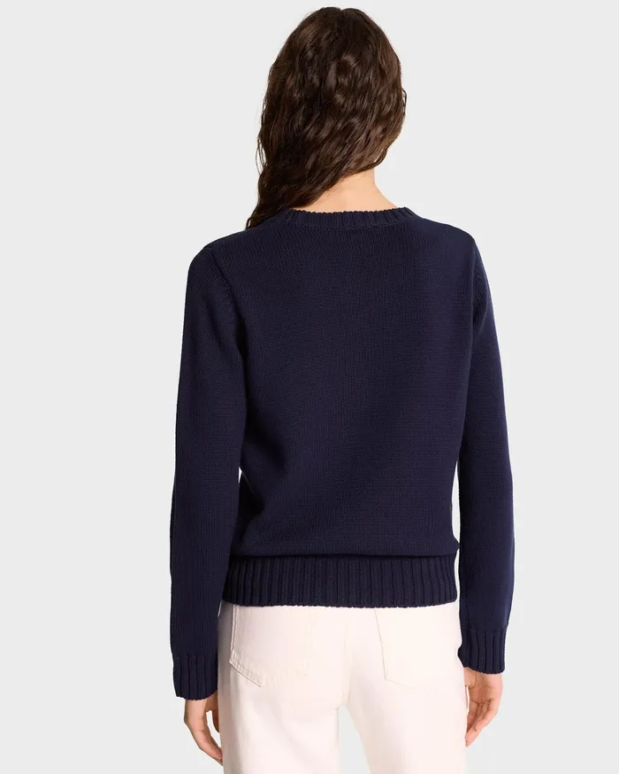 Sporty and Rich Knitwear Women NY Health Crest Knitted Sweater 8211 NavyWhiteGold