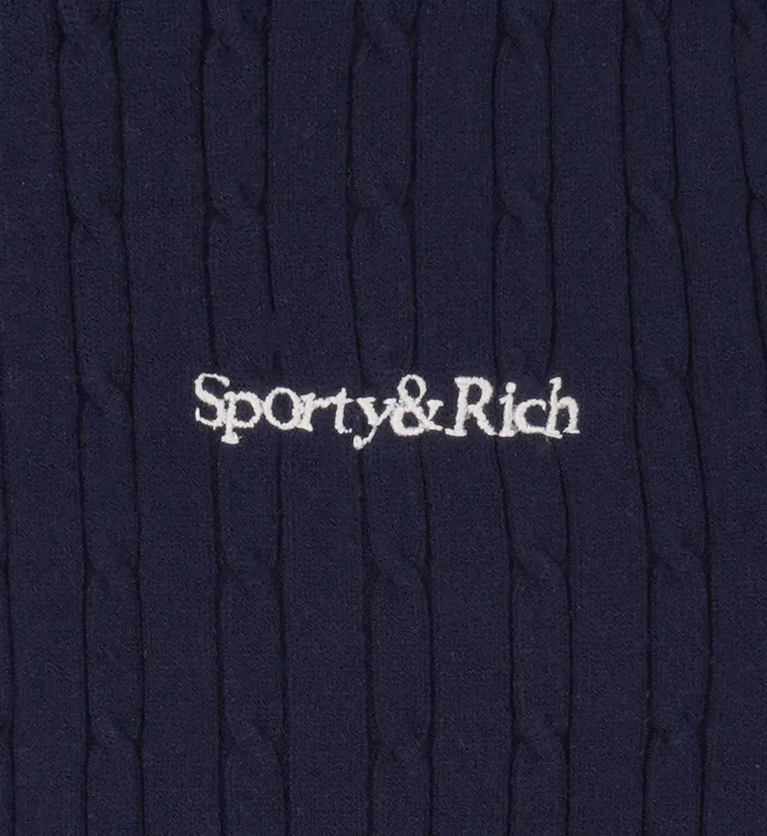 Sporty and Rich Knitwear Women Serif Logo Mini Cable Polo 8211 NavyOff WhiteRed