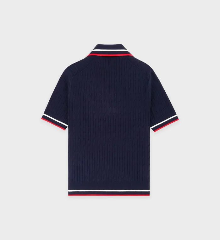 Sporty and Rich Knitwear Women Serif Logo Mini Cable Polo 8211 NavyOff WhiteRed