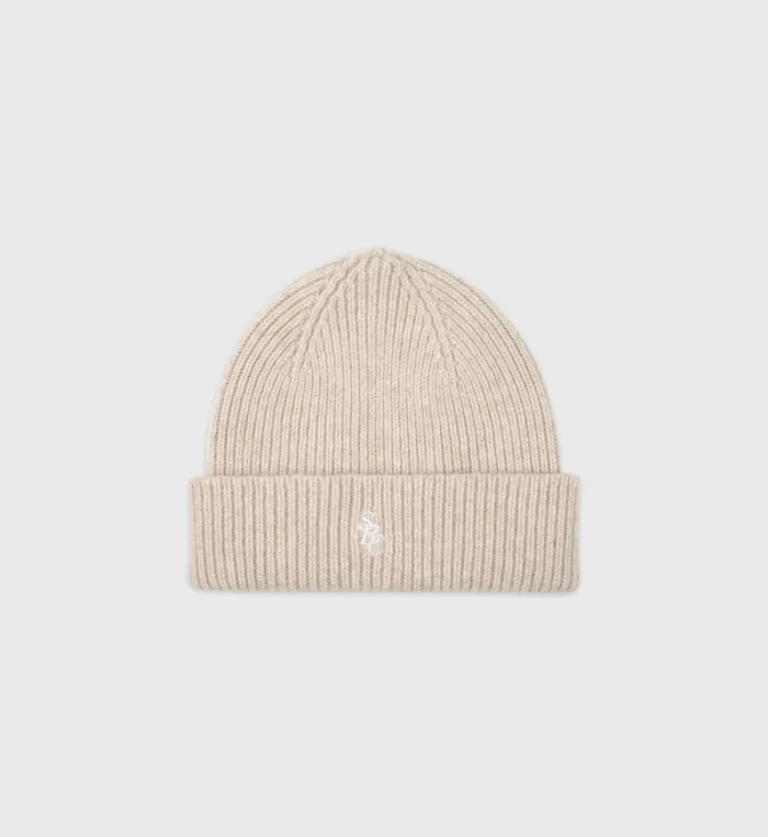 Sporty and Rich Knitwear Women SRC Wool Beanie 8211 BeigeWhite