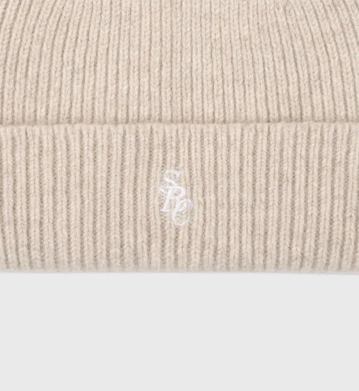 Sporty and Rich Knitwear Women SRC Wool Beanie 8211 BeigeWhite