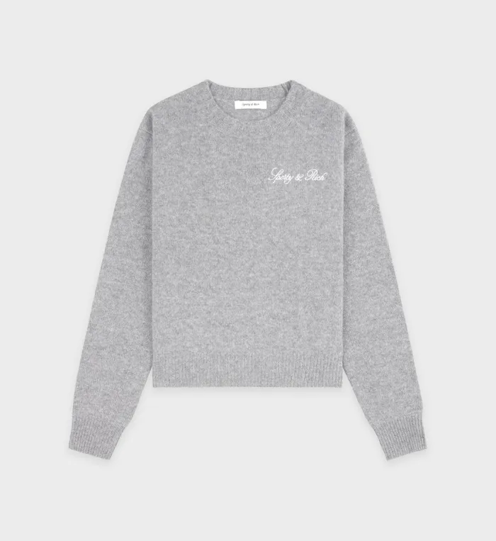 Sporty and Rich Knitwear Women Vendome Script Cashmere Crewneck 8211 Heather GrayWhite