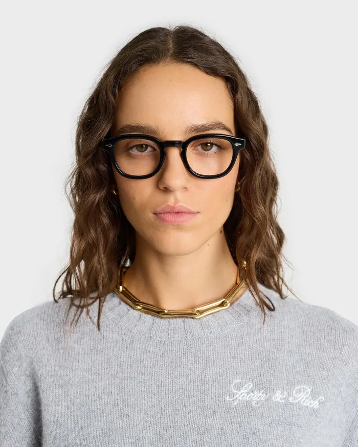 Sporty and Rich Knitwear Women Vendome Script Cashmere Crewneck 8211 Heather GrayWhite