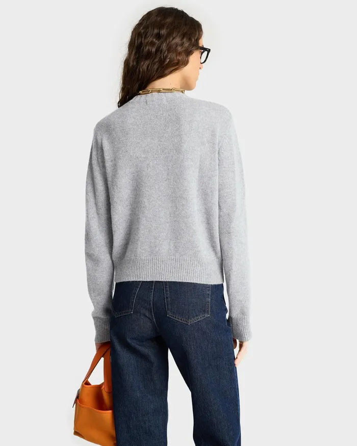 Sporty and Rich Knitwear Women Vendome Script Cashmere Crewneck 8211 Heather GrayWhite