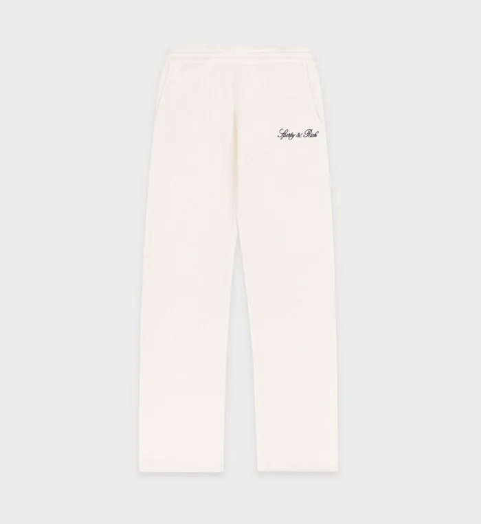 Sporty and Rich Knitwear Women Vendome Script Cashmere Trousers 8211 CreamNavy Sporty and Rich Knitwear Women Vendome Script Cashmere Trousers 8211 CreamNavy