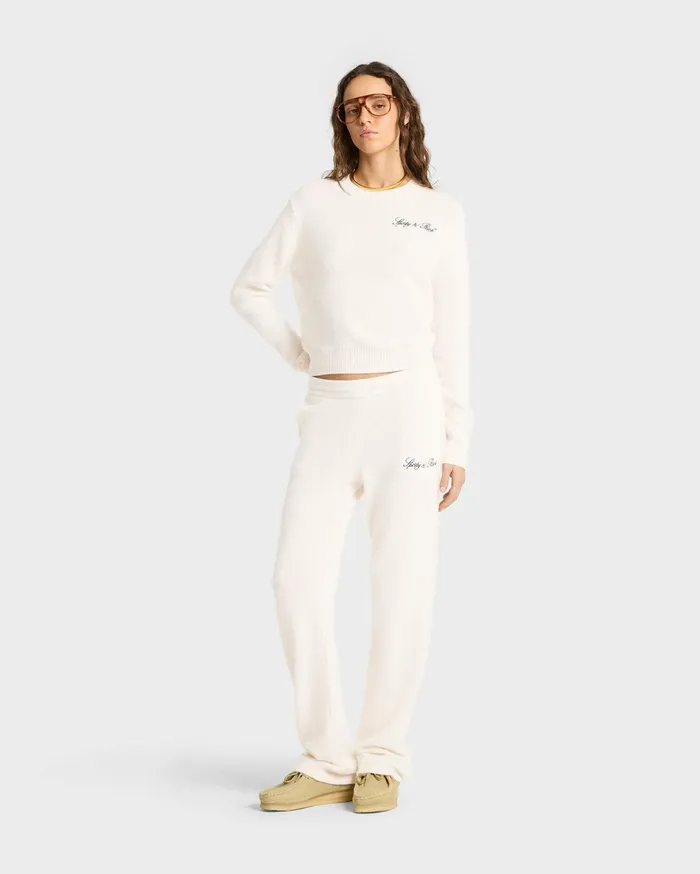 Sporty and Rich Knitwear Women Vendome Script Cashmere Trousers 8211 CreamNavy