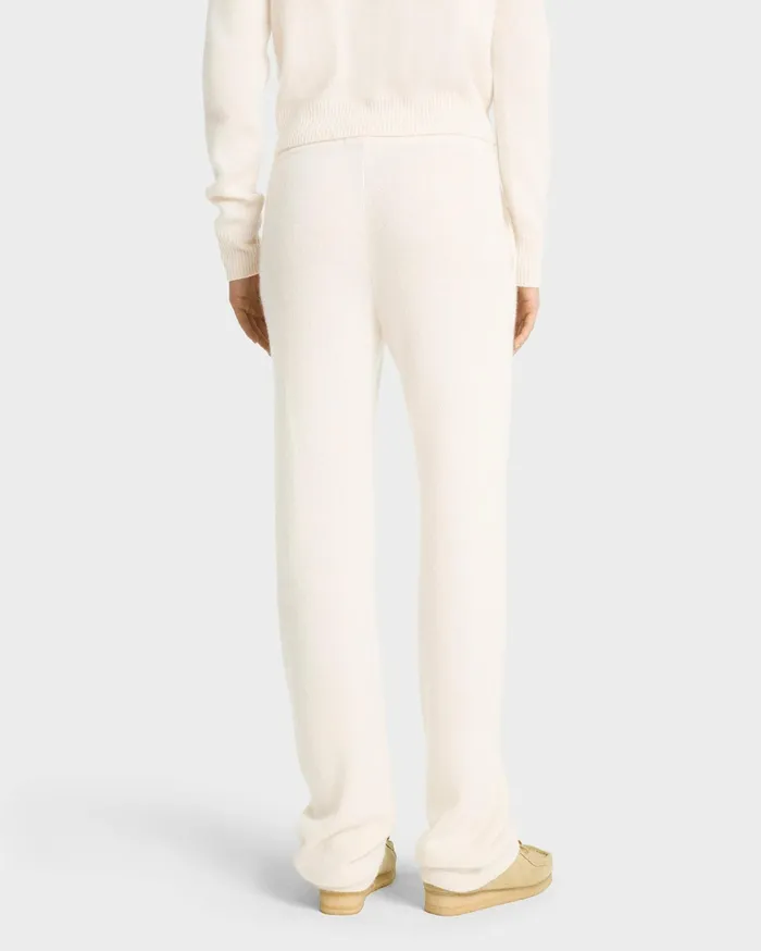 Sporty and Rich Knitwear Women Vendome Script Cashmere Trousers 8211 CreamNavy