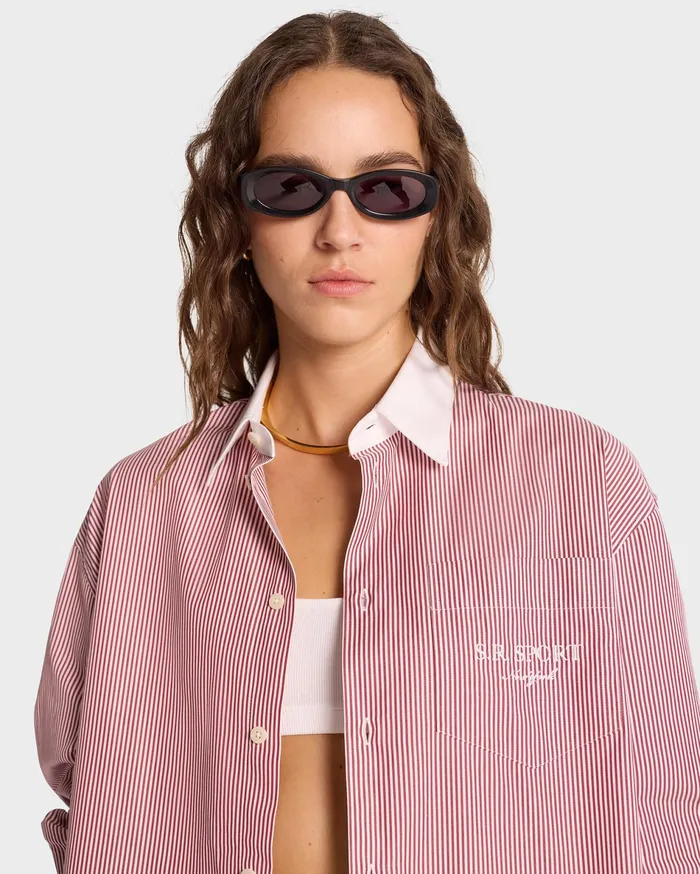 Sporty and Rich Shirts Men SR Sport Oversized Shirt 8211 Red Striped