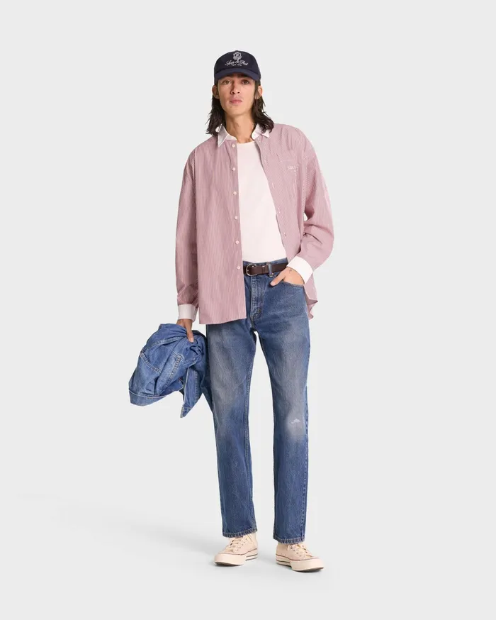 Sporty and Rich Shirts Men SR Sport Oversized Shirt 8211 Red Striped