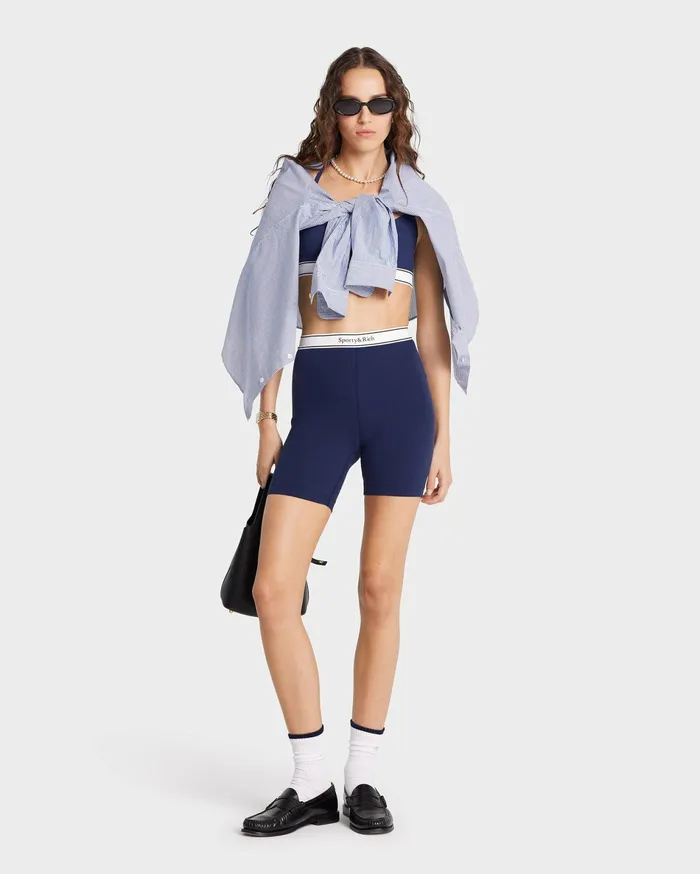 Sporty and Rich Shorts Women Serif Logo Biker Short 8211 Navy