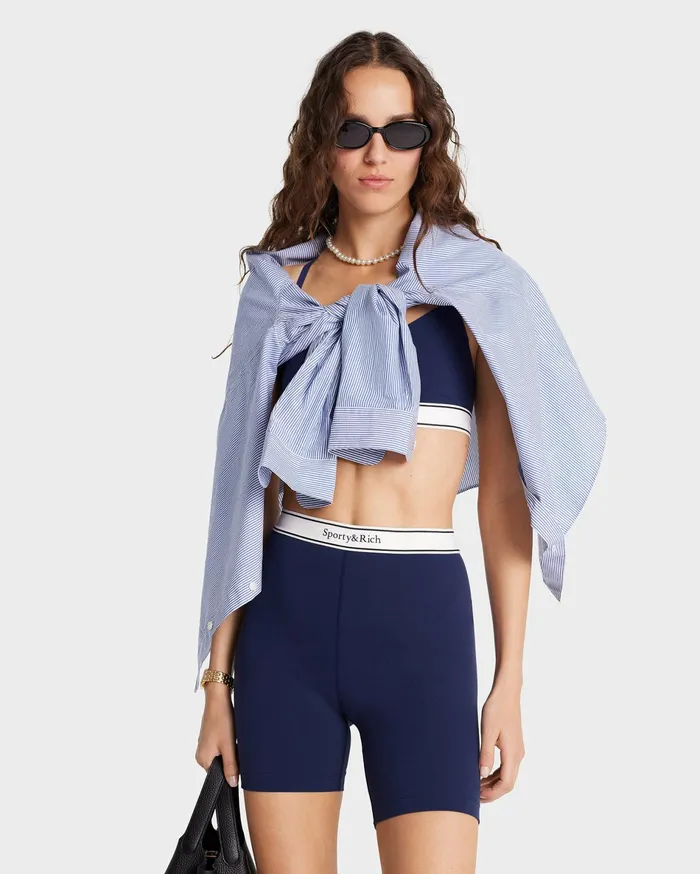 Sporty and Rich Shorts Women Serif Logo Biker Short 8211 Navy