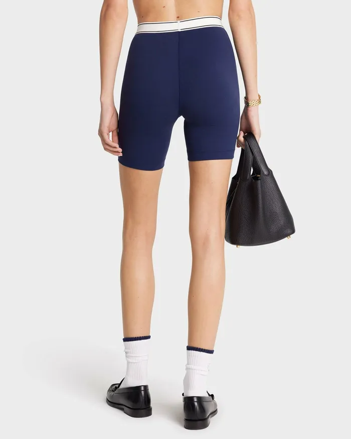 Sporty and Rich Shorts Women Serif Logo Biker Short 8211 Navy