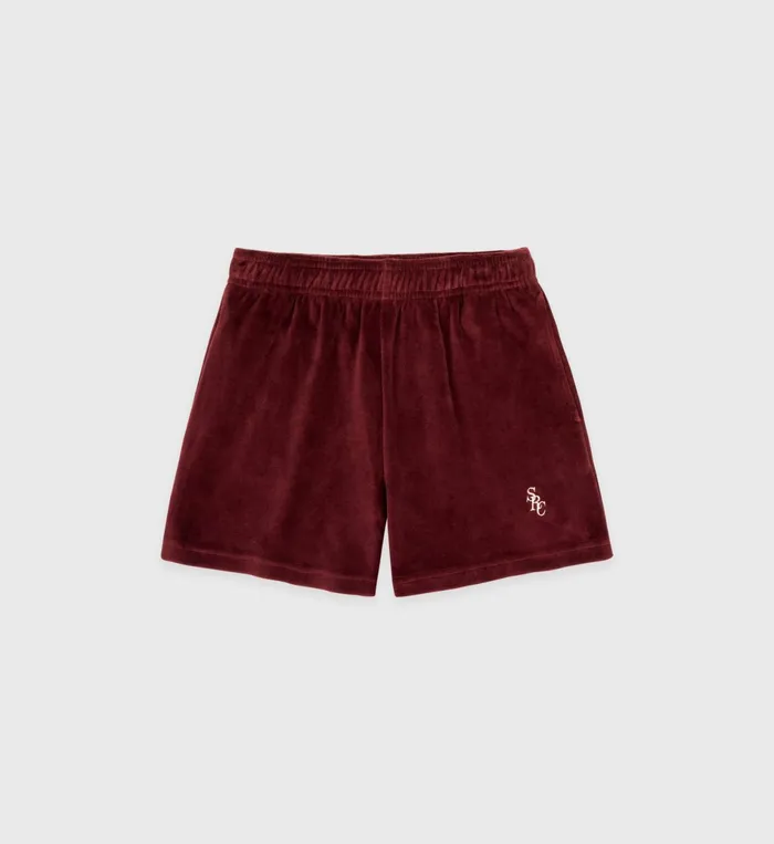 Sporty and Rich Shorts Women SRC Velour Short 8211 MerlotWhite