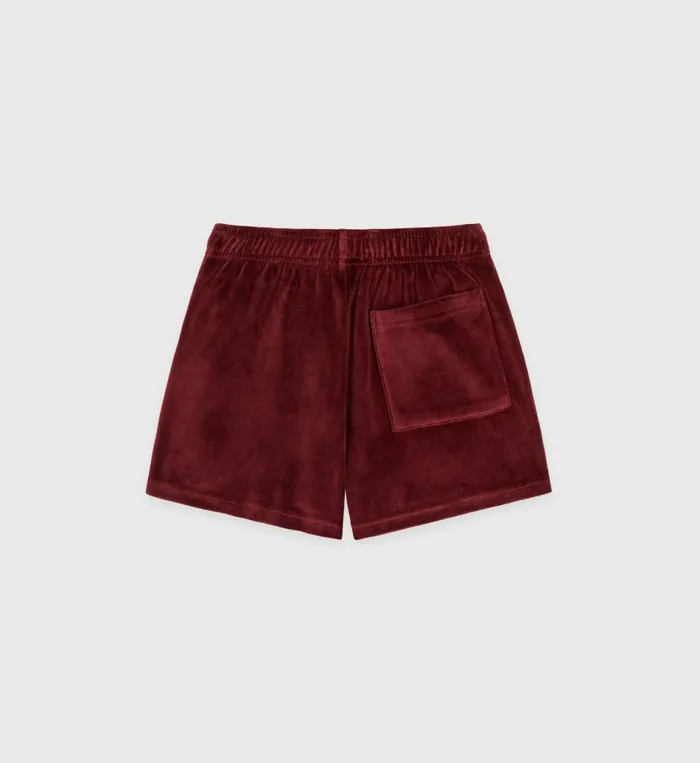Sporty and Rich Shorts Women SRC Velour Short 8211 MerlotWhite