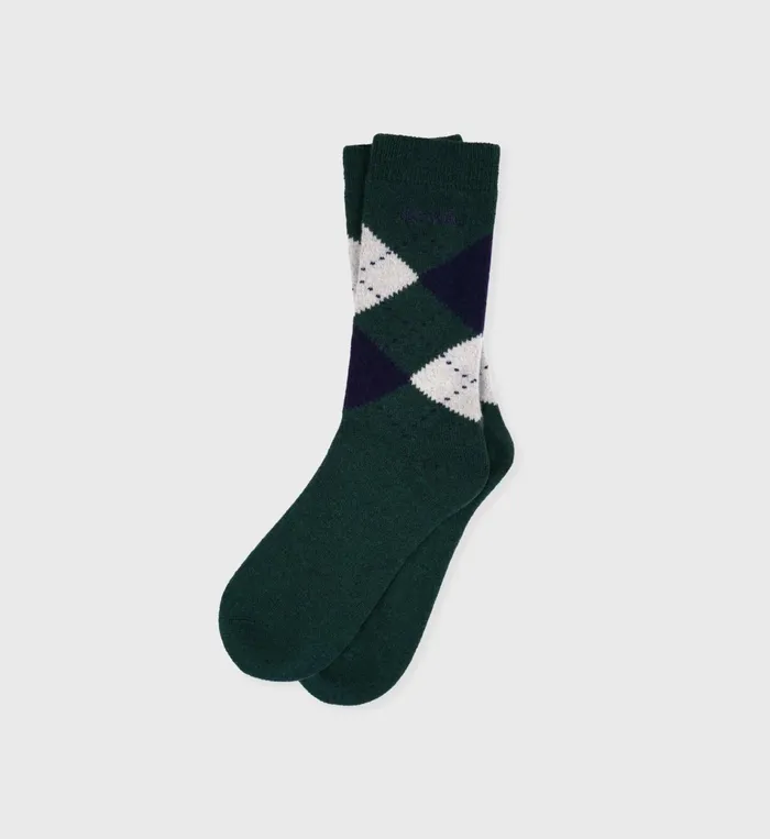 Sporty and Rich Socks Women Serif Logo Argyle Socks 8211 ForestNavy