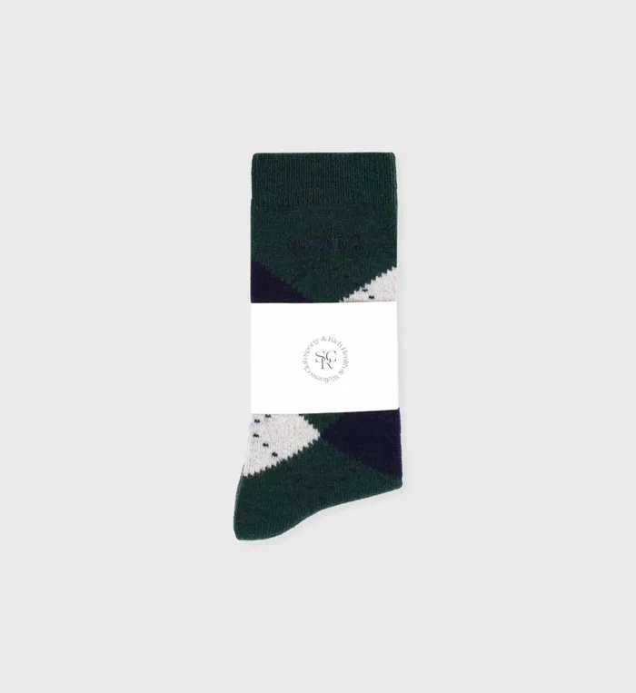 Sporty and Rich Socks Women Serif Logo Argyle Socks 8211 ForestNavy