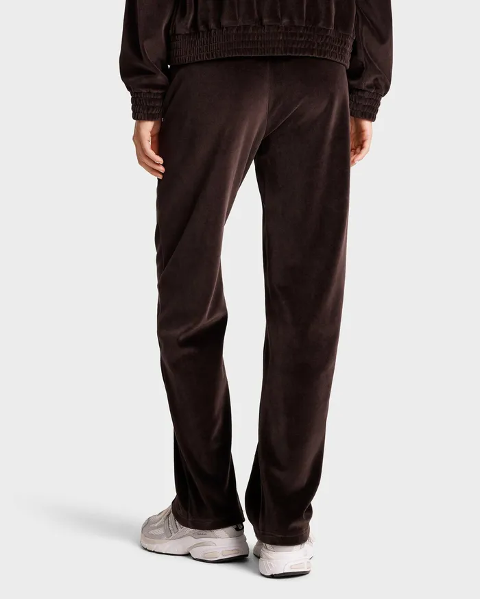 Sporty and Rich Sweatpants Men NY Crest Velour Track Pant 8211 ChocolateCream