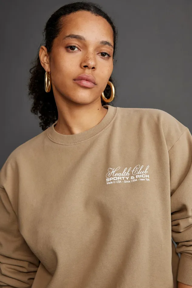 Sporty and Rich Sweatshirts Women Made In USA Crewneck 8211 EspressoWhite