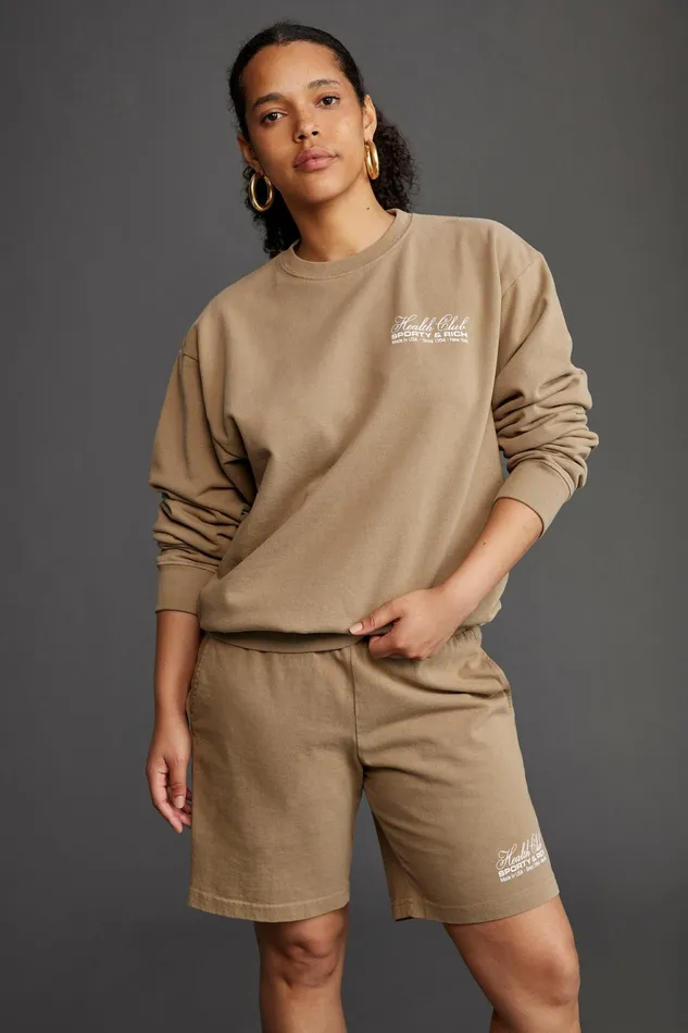 Sporty and Rich Sweatshirts Women Made In USA Crewneck 8211 EspressoWhite
