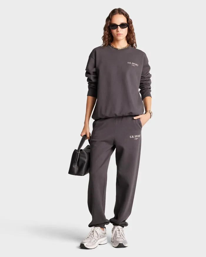 Sporty and Rich Sweatshirts Women Wimbledon Crewneck 8211 Faded BlackCream