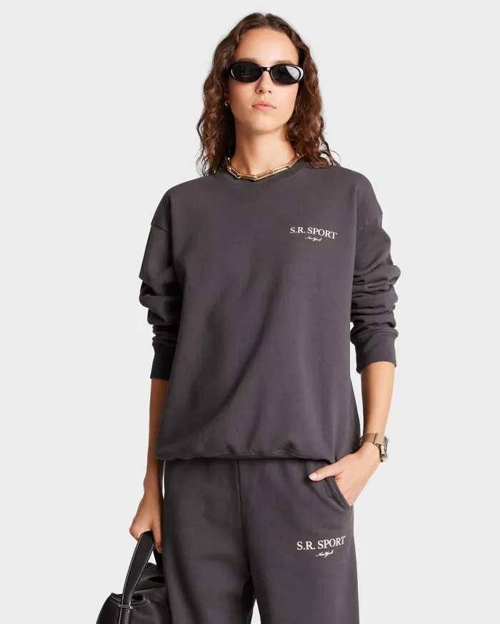 Sporty and Rich Sweatshirts Women Wimbledon Crewneck 8211 Faded BlackCream