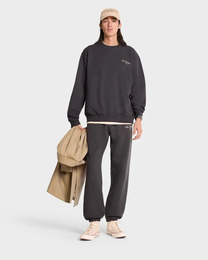 Sporty and Rich Sweatshirts Women Wimbledon Crewneck 8211 Faded BlackCream