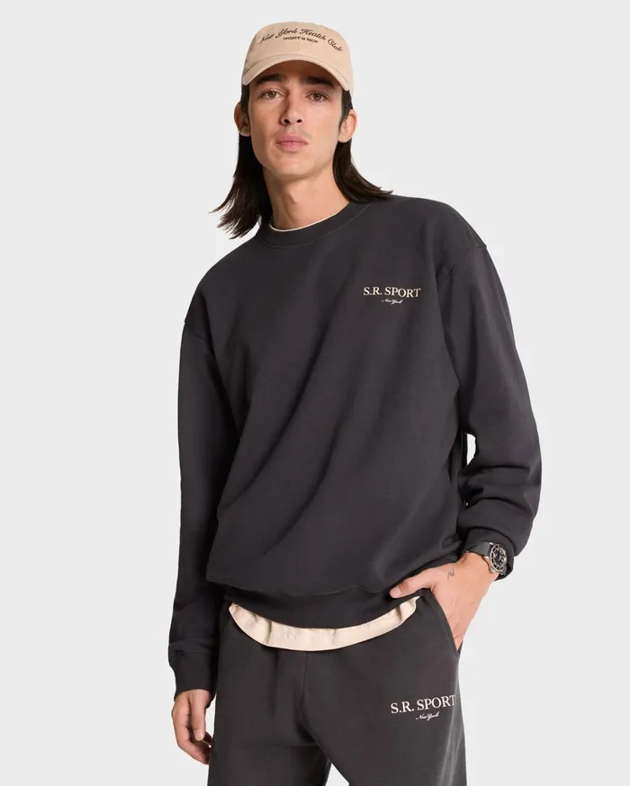 Sporty and Rich Sweatshirts Women Wimbledon Crewneck 8211 Faded BlackCream