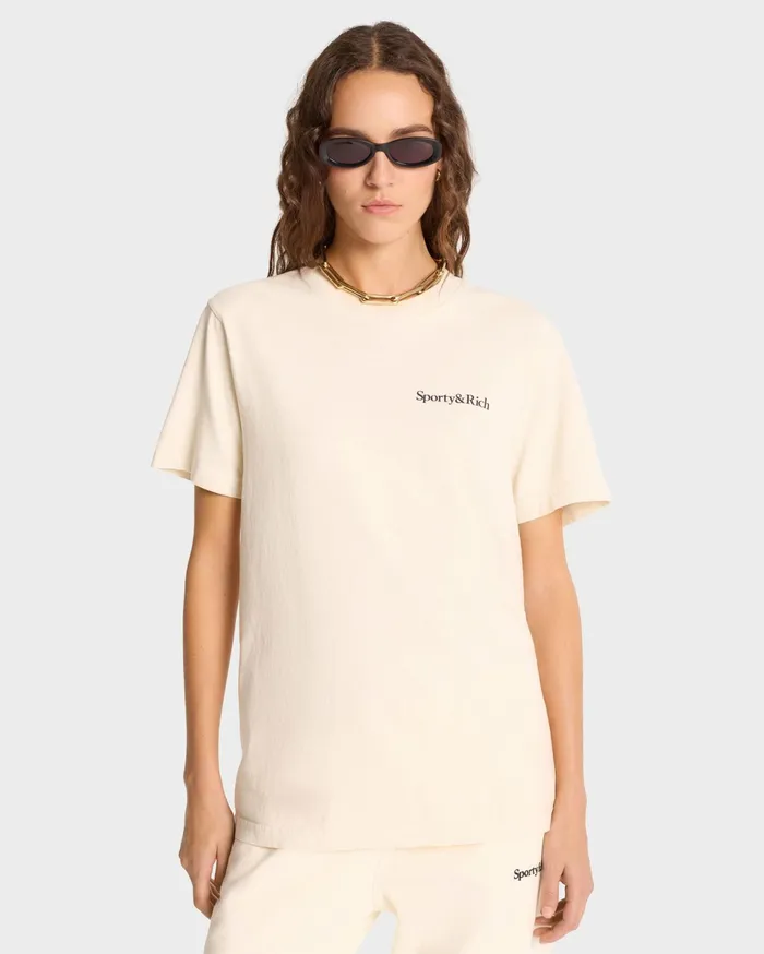 Sporty and Rich TShirts and Tops Women Health Is Wealth TShirt 8211 CreamNavy