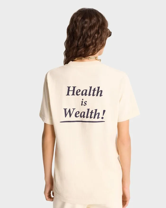 Sporty and Rich TShirts and Tops Women Health Is Wealth TShirt 8211 CreamNavy