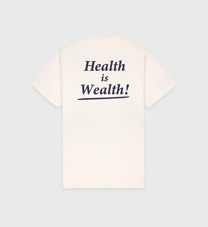 Sporty and Rich TShirts and Tops Women Health Is Wealth TShirt 8211 CreamNavy