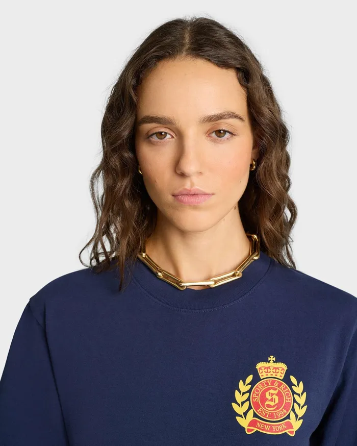 Sporty and Rich TShirts Men NY Crest TShirt 8211 NavyGold