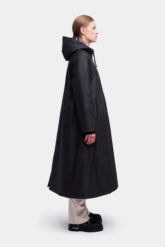 Stutterheim Mosebacke Long Winter Jacket Black Women Raincoats