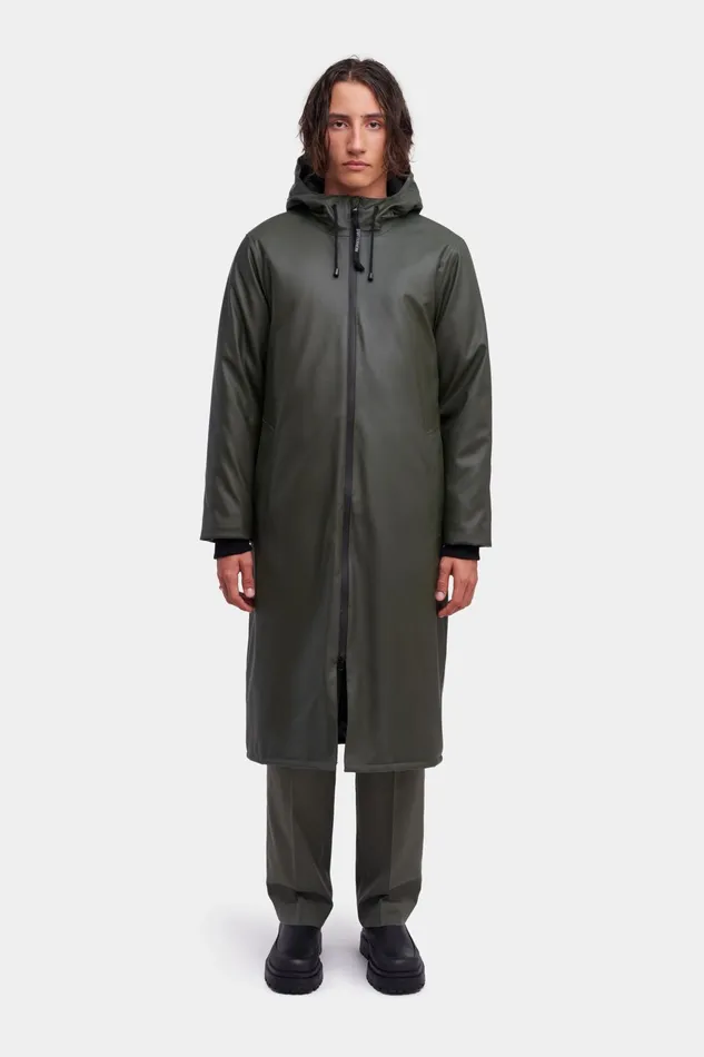 Stutterheim Stockholm Long Winter Jacket Green Women Long Raincoats