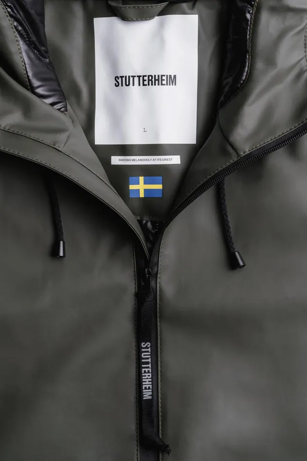 Stutterheim Stockholm Long Winter Jacket Green Women Long Raincoats